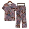 thumbnail image 1 of Utoimkio Clearance Cotton Linen Pajama Sets for Women Short Sleeve Sleepwear Tops and Pajama Pants Two Piece Home Soft Comfortable Loungewear Casual Print Pjs Shorts Set, 1 of 3
