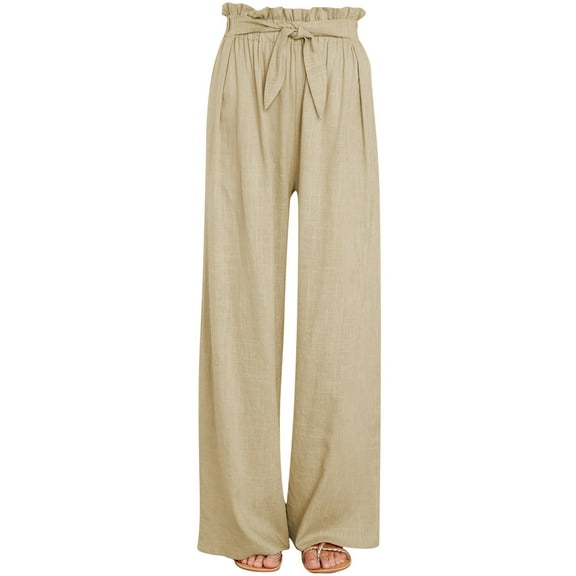 Utoimkio Cotton Linen Wide Leg Pants for Women Casual Summer Stretchy Jogger Sweat Pants High Waisted Lounge Pants for Women