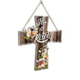 thumbnail image 1 of Utoimkio Easter He Is Risen Wreath for Front Door Decor Religious Easter Decoration Wooden Egg Rabbit Cross Door Sign Hanging Sign Christian Floral Decor for Party Supplies(Cross Style), 1 of 6