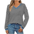 thumbnail image 1 of Utoimkio Fall Sweaters for Women V Neck Striped Cute Winter Pullover Sweaters for Women, 1 of 6