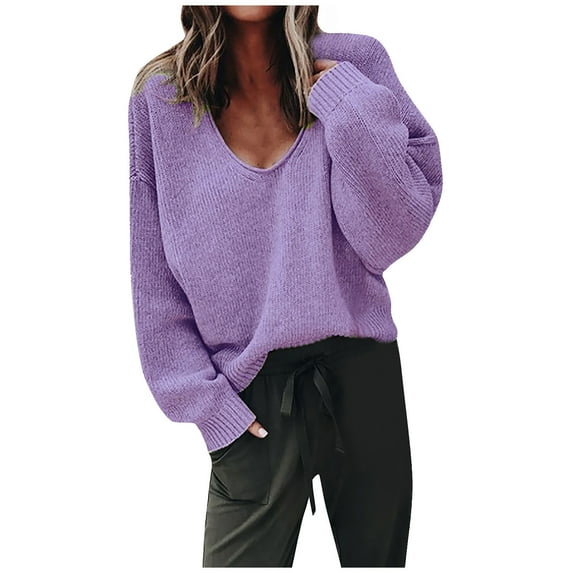 Utoimkio Clearance Fall V Neck Sweaters for Women Plus Size Winter Pullover Sweaters for Women