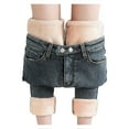 thumbnail image 1 of Utoimkio Fleece Lined Leggings with Pockets for Women High Waisted Thermal Winter Warm Jeans Button Down Warm Denim Pants for Women, 1 of 5
