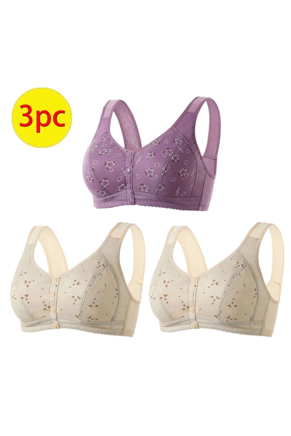 Front Closure Wireless Bras for Women 3 Pack Comfort Full Coverage Bras for Women No Underwire Everyday Bras