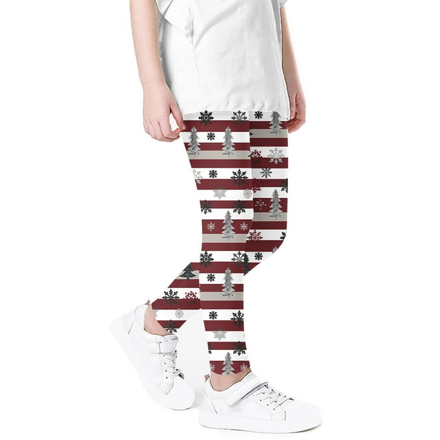 Utoimkio Clearance Girls Christmas Snowflake Elk Printed Stretch Leggings Soft Comfortable Ankle Length Pants Leggings for Kid Little Girls 3-8 Years