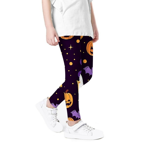 Utoimkio Girls Halloween Ghost Printed Stretch Leggings Soft Comfortable Ankle Length Pants Leggings for Kid Little Girls 3-8 Years