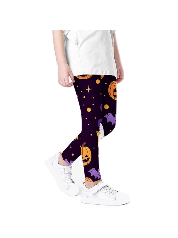 Girls Halloween Ghost Printed Stretch Leggings Soft Comfortable Ankle Length Pants Leggings for Kid Little Girls 3-8 Years