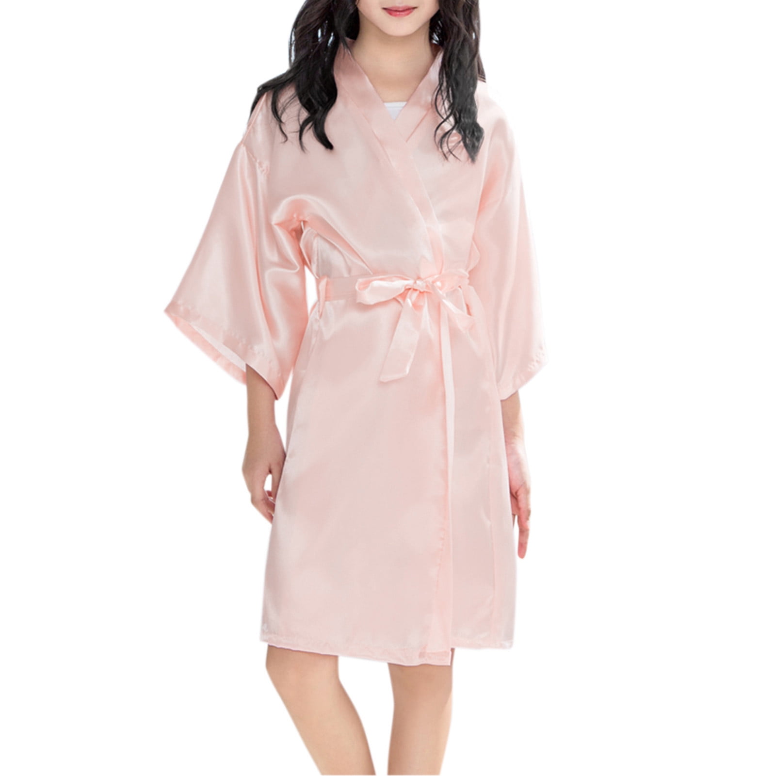 Utoimkio Clearance Girls Satin Kimono Robe Solid Girl Bath Robes Spa