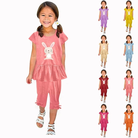 Utoimkio Girls Shorts Set Kids Cute Print Summer Clothes Short Sleeve Dress Shirt & Pants Set 2Pcs Summer Outfits