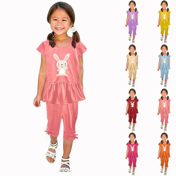 Utoimkio Girls Shorts Set Kids Cute Print Summer Clothes Short Sleeve Dress Shirt & Pants Set 2Pcs Summer Outfits