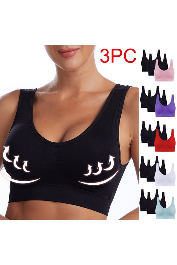 High Support Sports Bras for Women 3 Pack No Underwire Workout Gym Activewear Bras for Women Daily Bras