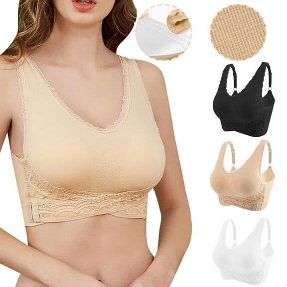 Utoimkio High Support Wireless Bras for Women Plus Size Lace Side Buckle Comfort Breathable Workout Yoga Full Figure Bras for Women Daily Bras