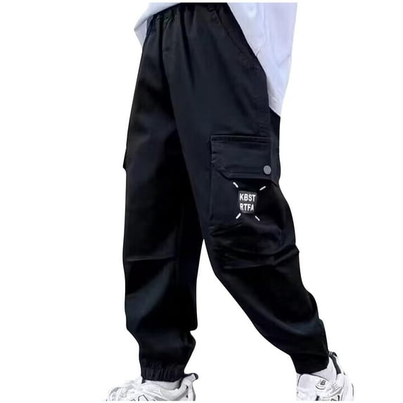 Utoimkio Little Boy Cargo Pants Toddler Kids Multi Pocket Elastic Waisted Casual Trousers for Kids 5-15 Years