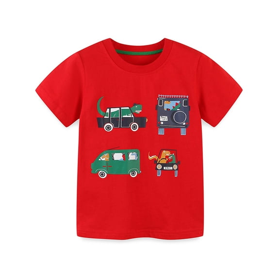 Utoimkio Little Boys Cartoon Print Short Sleeve Tops Crewneck T-Shirts Summer Casual Tee Tops for Boys 2-7 Years