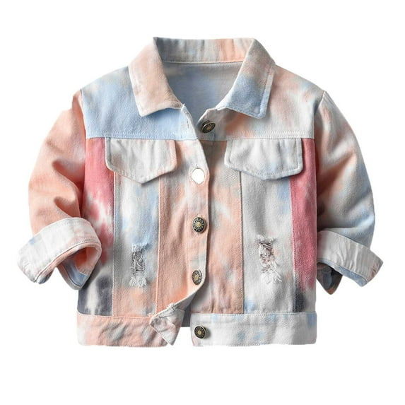 Utoimkio Little Boys Long Sleeve Button Down Shirts Tie Dye Denim Jackets for Boys Size 6M-7Y