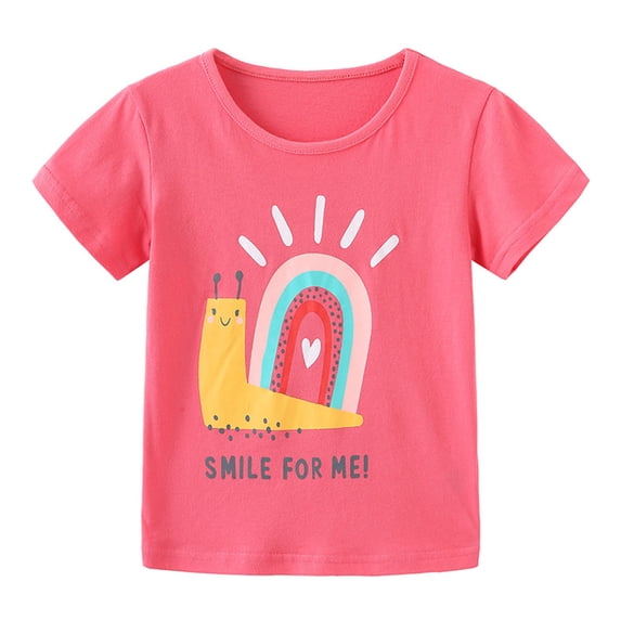 Utoimkio Little Girls Cartoon Print Short Sleeve Tops Crewneck T-Shirts Summer Casual Tee Tops for Girls 2-7 Years