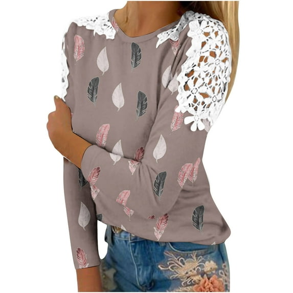 Utoimkio Long Sleeve Shirts for Women Plus Size Casual Floral Print Crewneck Loose Fit Pullover Shirts Tops for Women