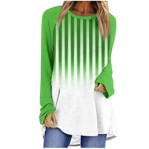 Utoimkio Long Sleeve Shirts for Women Plus Size Casual Striped Crewneck Loose Fit Pullover Shirts Tops for Women