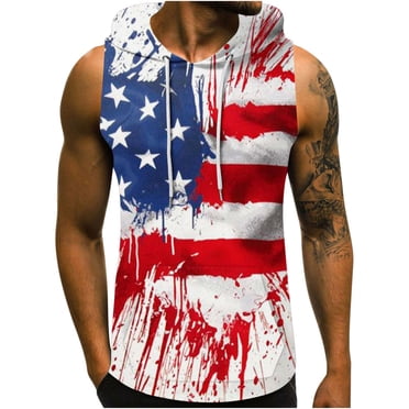Men's USA American Flag Tank Top – July 4th Sleeveless Muscle Shirt (Black, 100% Cotton)
