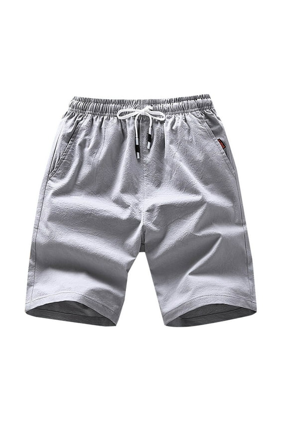 Men's Casual Cotton Linen Shorts Comfy Elastic Waist Drawstring Beach Shorts for Men Summer Lightweight Breathable Athletic Shorts with Pockets