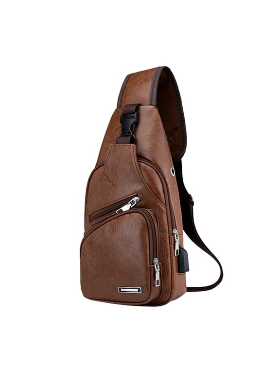 Men's Sling Bag,Business Leather Shoulder Backpacks Campus Travel Crossbody Bag with USB Charging Port for Men