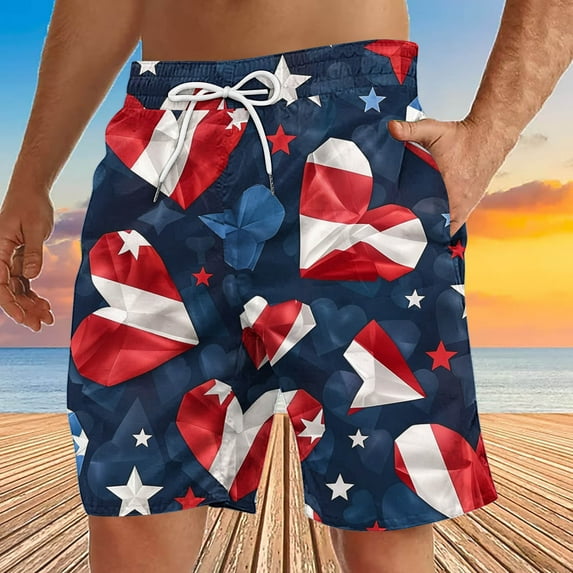 Utoimkio Clearance Mens American Flag Drawstring Swim Trunks Quick Dry Board Shorts Breathable Surf 4th of July Patriotic Beach Swim Shorts Swimwear Bathing Suits for Men