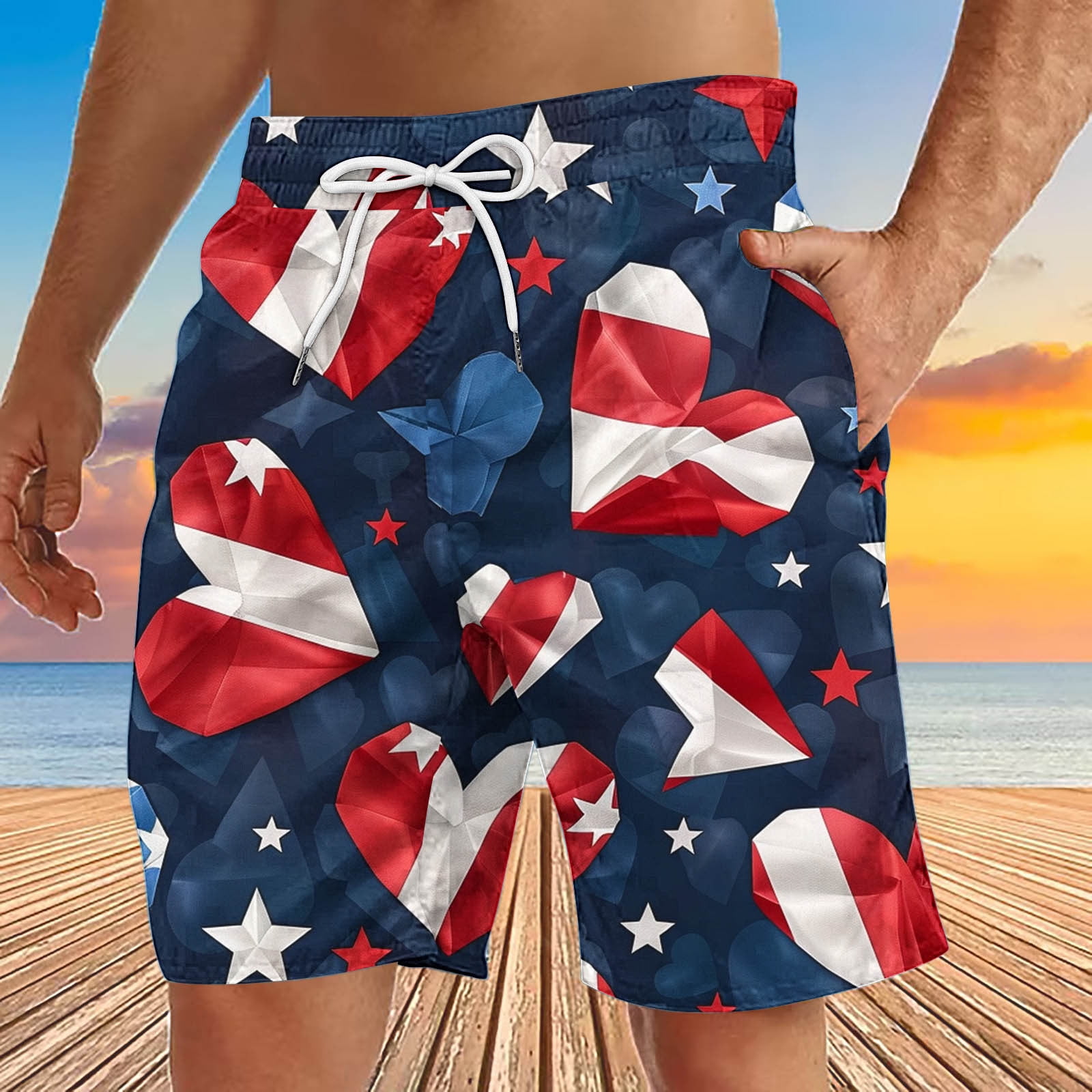 Utoimkio Clearance Mens American Flag Drawstring Swim Trunks Quick Dry Board Shorts Breathable Surf 4th of July Patriotic Beach Swim Shorts Swimwear Bathing Suits for Men Walmart Business Supplies