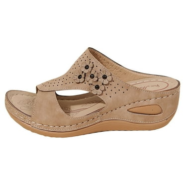 Utoimkio Clearance Open Toe Wedge Sandals for Women Wide Width Summer Casual Beach Sandals for Women Slip On Summer Casual Walking Shoes