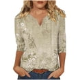 thumbnail image 1 of Utoimkio Plus Size Tops for Women 3/4 Sleeve V Neck T Shirts Spring Fall Casual Floral Print Tee Blouses for Women, 1 of 5