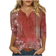 thumbnail image 1 of Utoimkio Plus Size Tops for Women 3/4 Sleeve V Neck T Shirts Spring Fall Casual Floral Print Tee Blouses for Women, 1 of 5