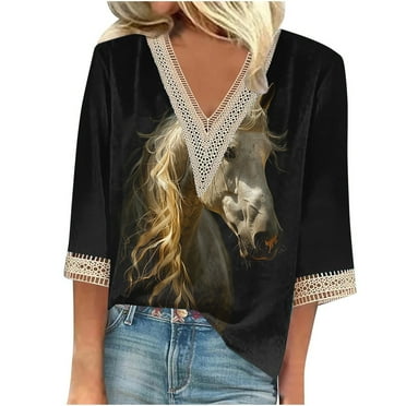 Utoimkio Clearance Plus Size Tops for Women 3/4 Sleeve V Neck T Shirts Spring Fall Casual Floral Print Tee Blouses for Women