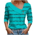 thumbnail image 1 of Utoimkio Plus Size Tops for Women Long Sleeve V Neck T Shirts Spring Fall Casual Striped Print Tee Blouses for Women, 1 of 5