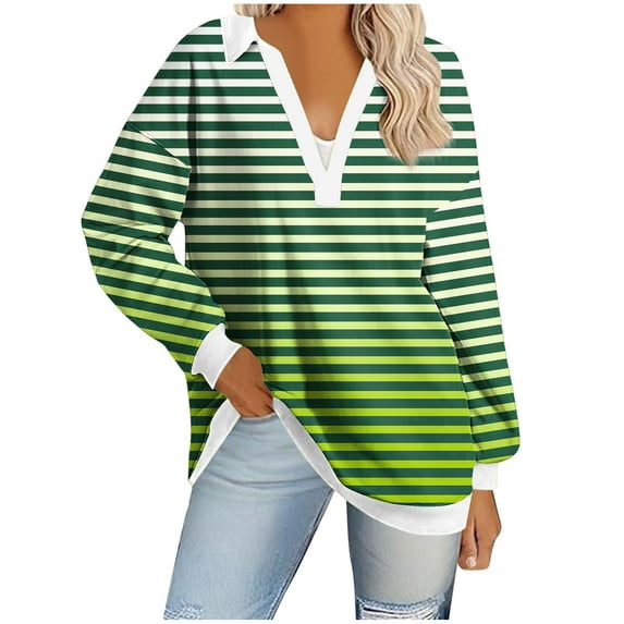 Utoimkio Plus Size Tunic Tops for Women V Neck Loose Fit Shirts Casual Striped Print Basic Tops Tees Blouses for Women