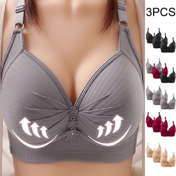 Utoimkio Plus Size Wireless Bras for Women 3 Pack Comfort Full Coverage Bras for Women No Underwire Everyday Bras