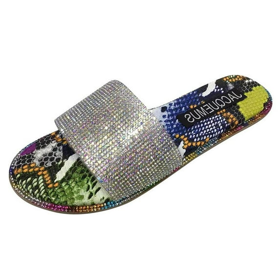 Utoimkio Rhinestone Slide Sandals for Women Slip On Summer Casual Flat Sandals for Women Casual Comfortable Walking Shoes