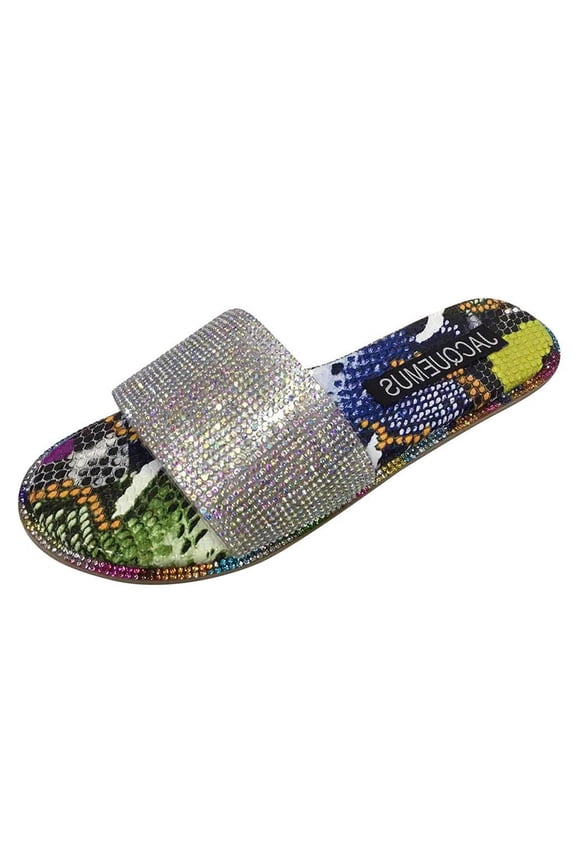 Ankle Straps Sandals for Women Women Rhinestone Flat Open Toe Slippers Shoes Comfy Sandals Casual Comfortable Beach Sandals