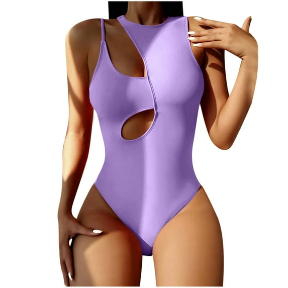 Utoimkio Clearance Sexy Hollow Out One Piece Bikini Swimsuit for Women Tummy Control Halter One Piece Bathing Suit for Women High Cut Swim Suits Summer Swimwear