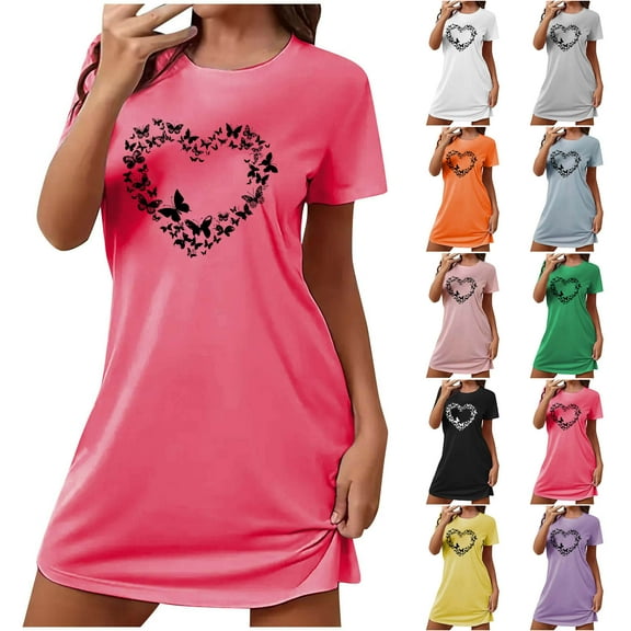Utoimkio Short Sleeve Sleep Shirts for Women Plus Size Nightgown for Sleeping Soft Casual Print Sleepwear Pullover Nightdress for Women
