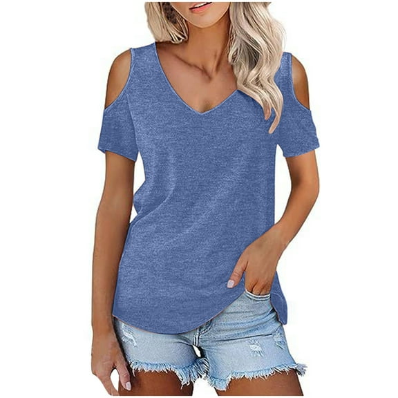 Utoimkio Short Sleeve T Shirts for Women Casual Loose Crewneck Shirts for Women Summer Tee Blouse Off Shoulder Tops for Women