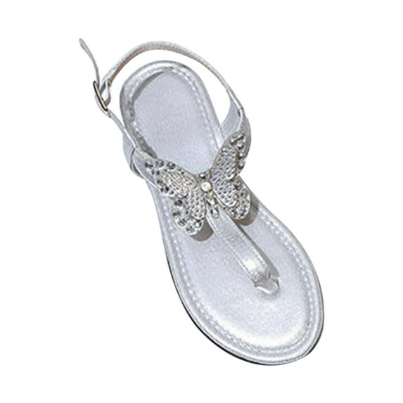 Utoimkio Slide Sandals for Women Slim Ribbon Rhinestone Flat Shoes with Toe Clips and Sandals for External Wear