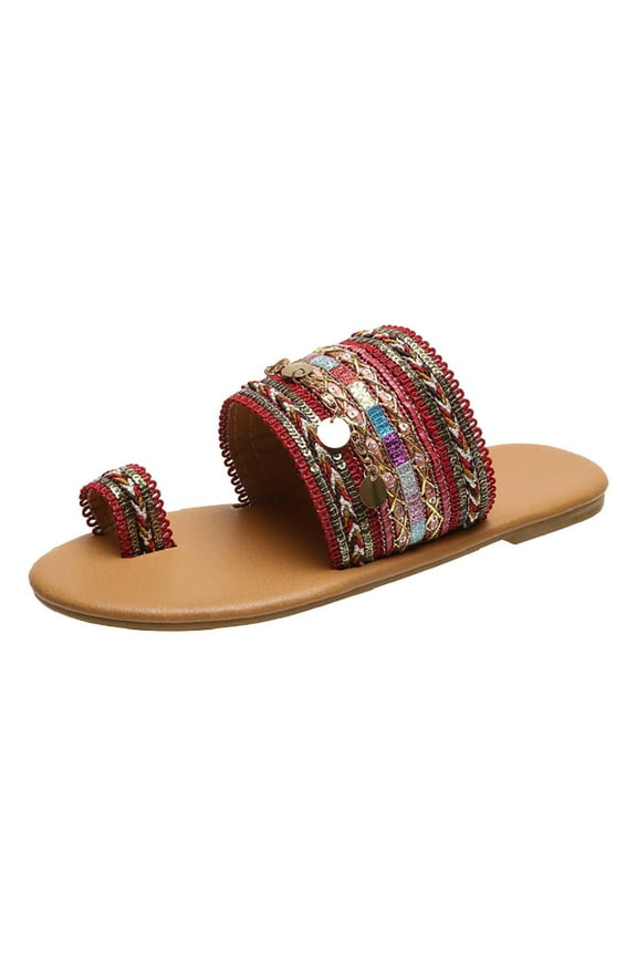 Slide Sandals for Women Summer Sandals Metal Decorative Sequins Slip On Flat Women's Shoes