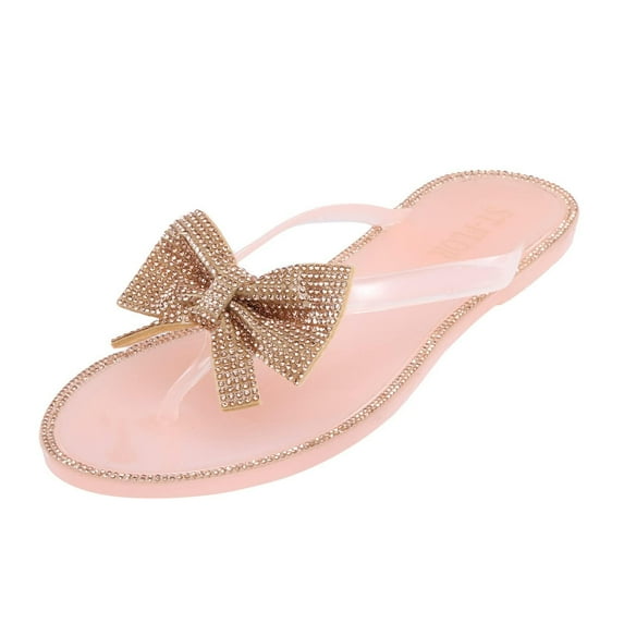 Utoimkio Clearance Slide Sandals for Women Women Rhinestone Flat Open Toe Slippers Shoes Comfy Sandals Casual Comfortable Beach Sandals