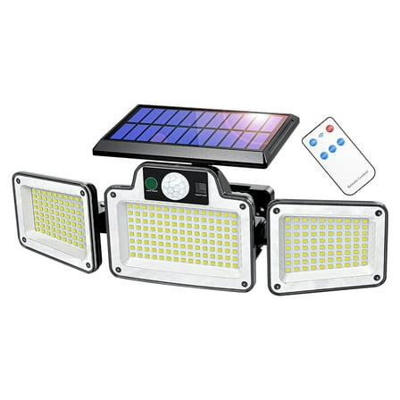 Utoimkio Solar Motion Sensor Lights with Remote Control,IP65 Waterproof LED Solar Outdoor Wall Lights,3 Heads Solar Flood Security Light with 3 Modes for Porch Garage Garden Yard Patio