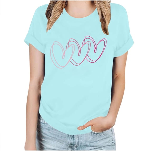 Utoimkio T Shirts for Women Valentine's Day Heart Print Shirts for Women Casual Loose Fit Summer Short Sleeve Tee Blouse Tops for Women