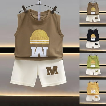 Utoimkio Clearance Toddler Baby Boy 2Pcs Summer Outfits Kids Cute Print Clothes Sleeveless Tank Tops & Shorts Two Piece Set