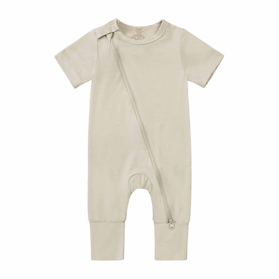 Utoimkio Toddler Baby Boy Girl Zipper Rompers Cotton Linen Short Sleeve 2 Way Zipper One Piece Jumpsuit Summer Overall Outfits