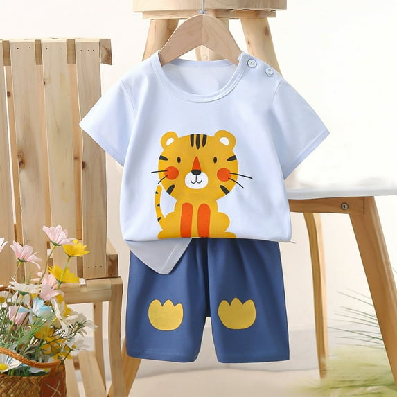 Utoimkio Clearance Toddler Baby Boy Girls 2Pcs Summer Outfits Kids Cute Print Clothes Short Sleeve T-Shirt Tops & Shorts Two Piece Set