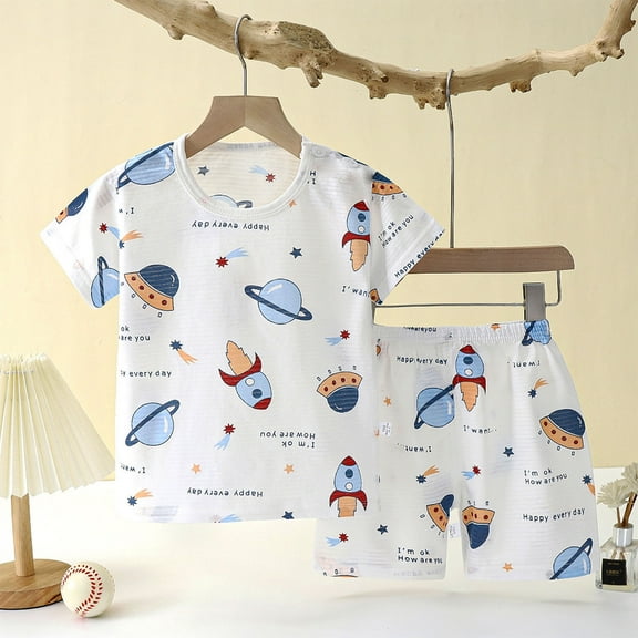 Utoimkio Toddler Baby Boy Girls 2Pcs Summer Pajamas Set Kids Cute Print Clothes Short Sleeve T-Shirt Tops & Shorts Two Piece Summer Outfits