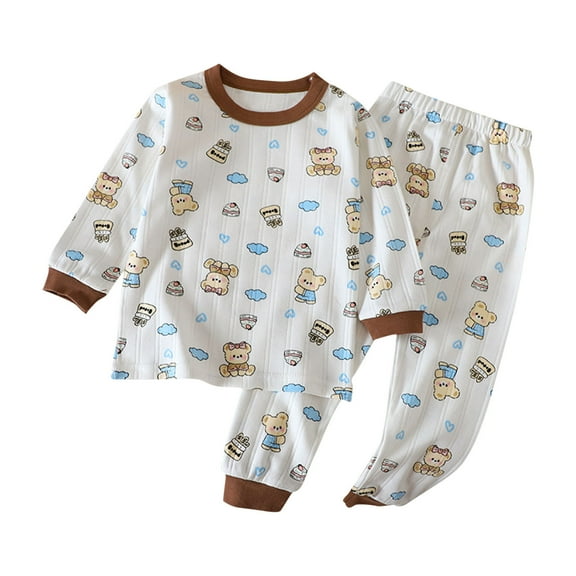 Utoimkio Toddler Baby Boy Girls Cute Bear Print Pajama Set Kids Long Sleeve Crewneck Pullover Tops & Pjs Pants Set Fall Winter Sleepwear Clothes