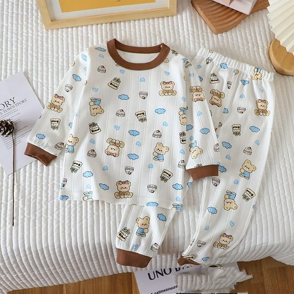Utoimkio Toddler Baby Boy Girls Cute Bear Print Pajama Set Kids Long Sleeve Crewneck Pullover Tops & Pjs Pants Set Fall Winter Sleepwear Clothes