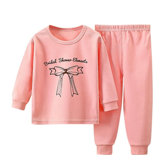 Utoimkio Toddler Baby Boy Girls Cute Bowknot Print Pajama Set Kids Long Sleeve Crewneck Pullover Tops & Pjs Pants Set Fall Winter Sleepwear Clothes